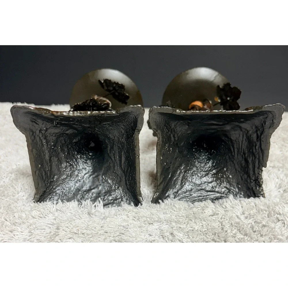 Vtg Tuscan Style Metal Grapevine Pillar‎ Candle Holders Set of 2 Bronze Finish